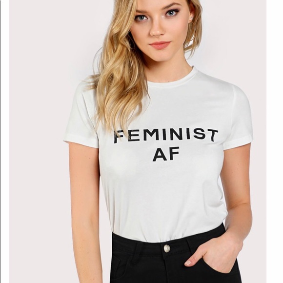 SHEIN Tops - White Graphic T-shirt “FEMINIST AF”